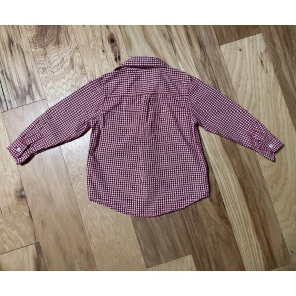 Gymboree Button Down Boy 3T Red White Gingham Check‎ Long Sleeve Shirt